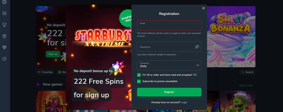 Registrace v Kaktuz Casino